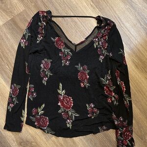 Daytrip Black and Red Floral Long Sleeve Top